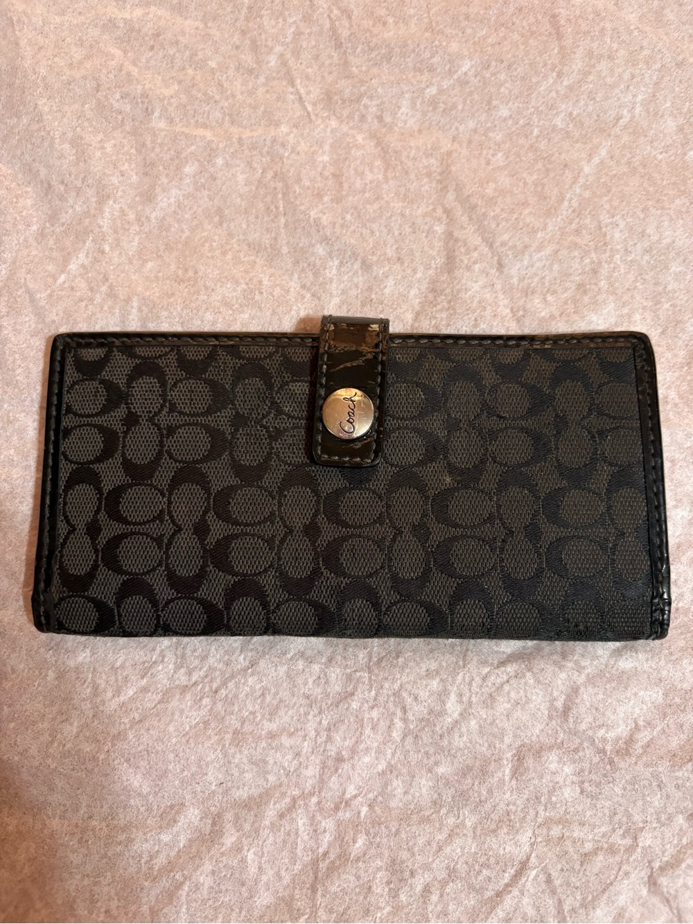 Coach Black Signature Canvas Continental Card Holder Wallet